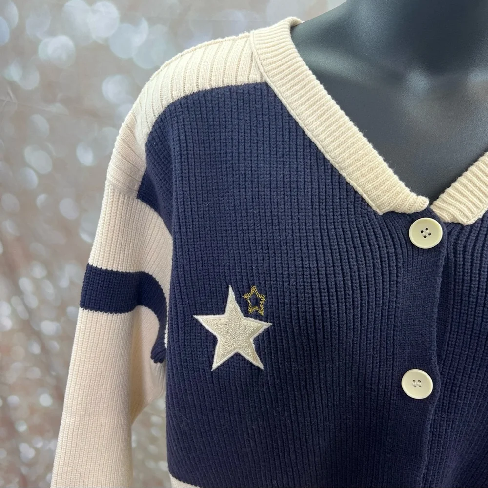 ANTHROPOLOGIE DAILY PRACTICE Quarterback Cardigan Sweater Oversized Embroidered - Picture 6 of 11
